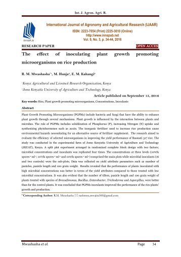 The effect of inoculating plant growth promoting microorganisms on rice production 