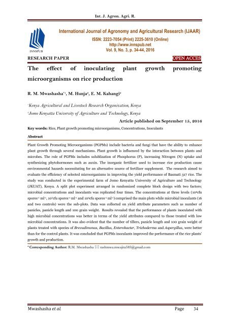 The effect of inoculating plant growth promoting microorganisms on rice production 