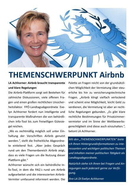 LA DI Achhorner, THEMENSCHWERPUNKT Airbnb