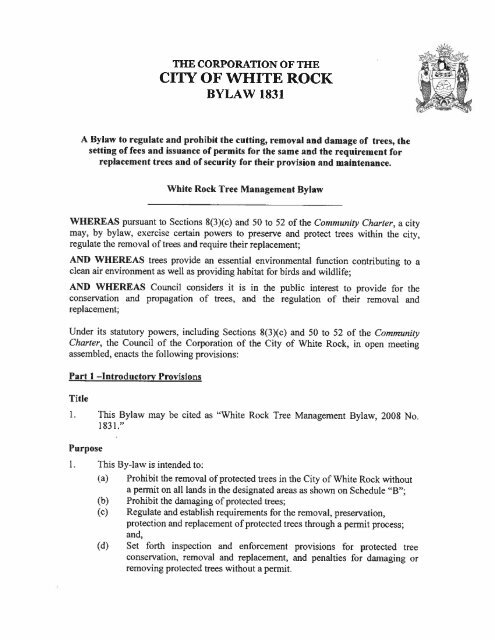 Tree Management Bylaw No. 1831 [PDF - 437 KB - City of White Rock
