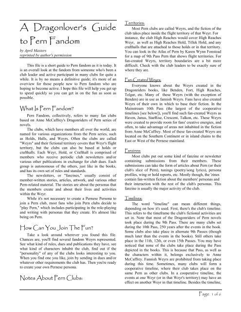 Dragonlovers Guide To Pern