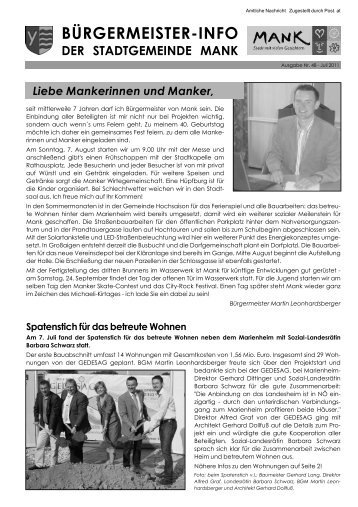 Bürgermeister-Info August 2011 (5,35 MB) - Stadtgemeinde Mank