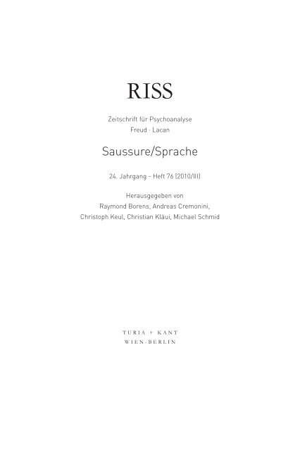 RISS Nr. 76 - Saussure / Sprache - Turia + Kant