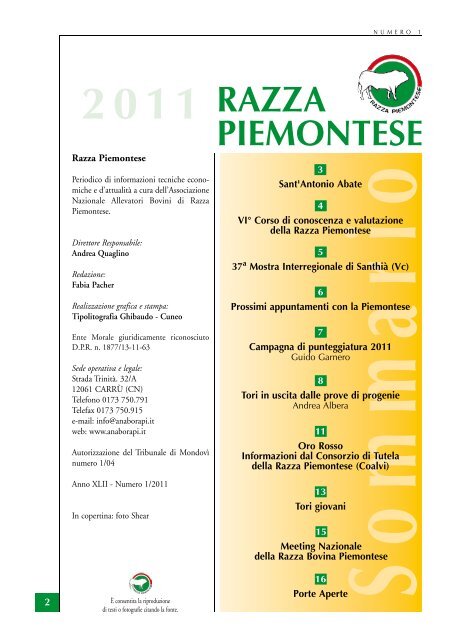 2011 - Associazione Nazionale Allevatori Bovini di razza piemontese