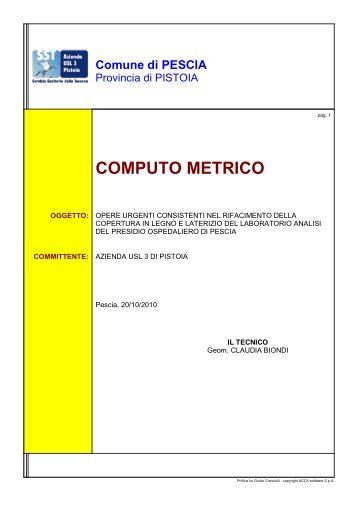 Computo metrico estimativo - Azienda USL 3 di Pistoia