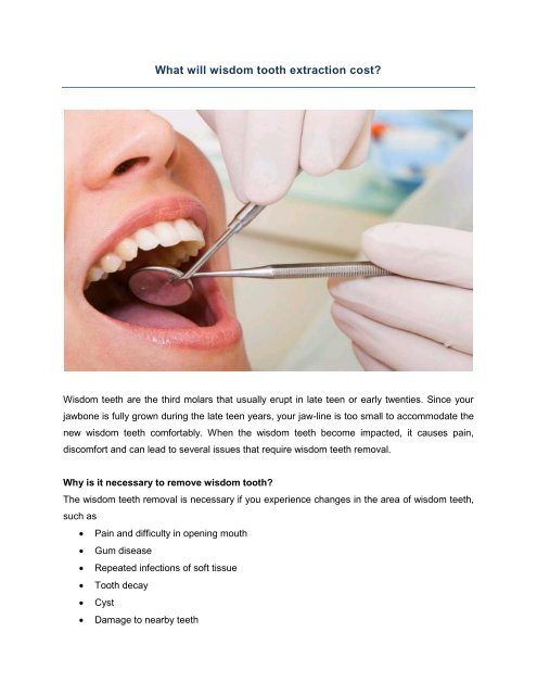 What will wisdom tooth extraction cost