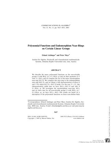 Polynomial Functions and Endomorphism Near-Rings on Certain ...