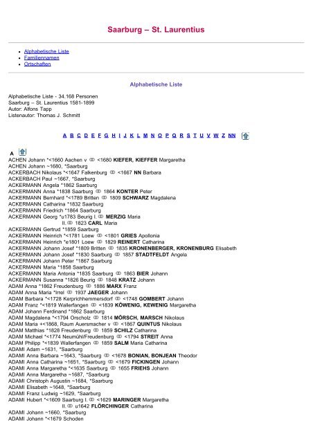 Alphabetische Liste Wgff