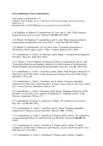 List of publications, Peter Lunkenheimer: Total number of ...