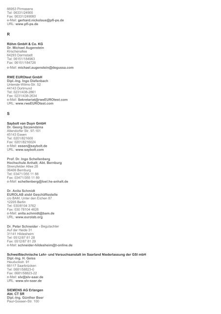 Liste der Mitglieder von EUROLAB-Deutschland