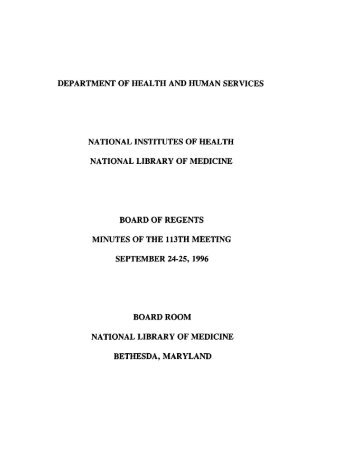 NLM Board of Regent's Minutes, Sept. 1996 - National Library of ...