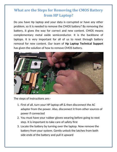 What are the Steps for Removing the CMOS Battery from HP Laptop