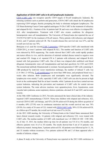 Application of CD19-CART cells in B-cell lymphocytic leukemia