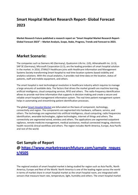 Smart Hospital Market 2018 Worldwide Industry Analysis and New Market Opportunities Explored 2023