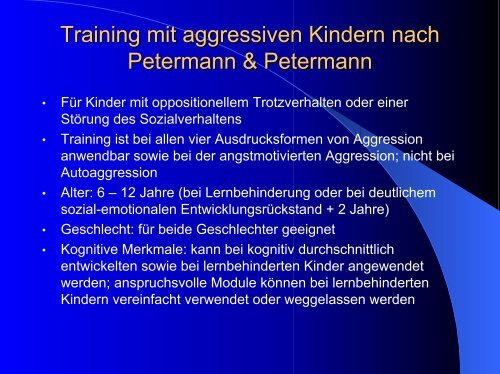 Ein Trainingsprogramm zur Förderung aggressiver Kinder