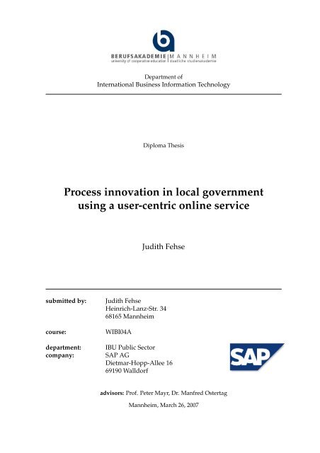 Diploma Thesis: Process innovation at local government using an ...