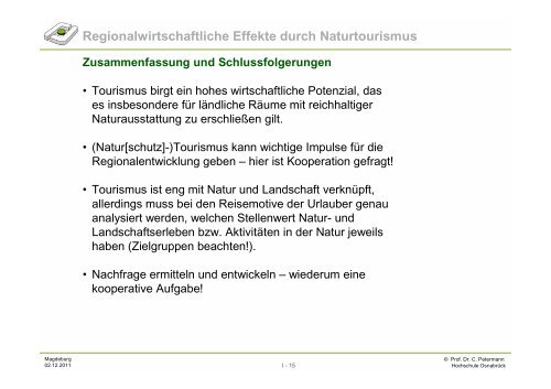 Wirtschaftliche Effekte in Regionen durch Naturtourismus