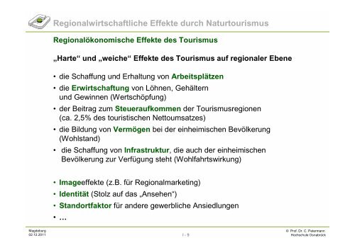 Wirtschaftliche Effekte in Regionen durch Naturtourismus