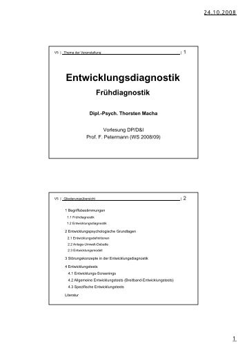 Entwicklungsdiagnostik Frühdiagnostik - Zentrum für Klinische ...