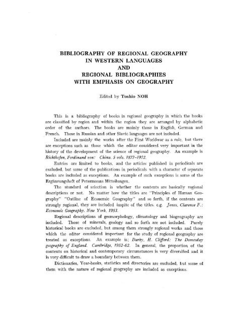 bibliography of regional geography in tour
