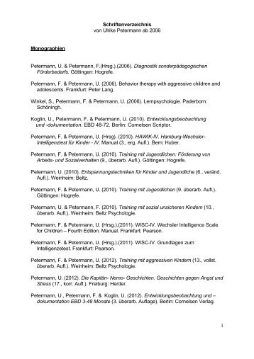 1 Schriftenverzeichnis von Ulrike Petermann ab 2006 ...