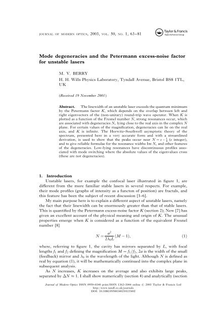 Mode degeneracies and the Petermann excess-noise factor for ...