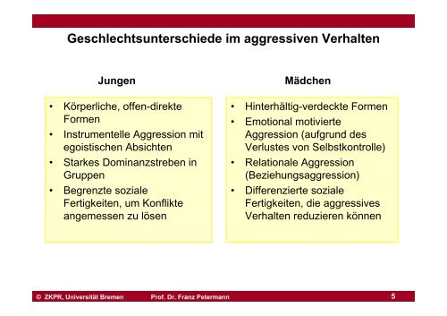 Verhaltenstrainings in der Schule - Universität Bremen