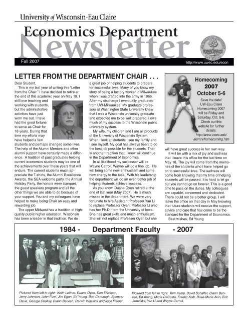 Uwec Letters Economics Department - University of Wisconsin-Eau Claire