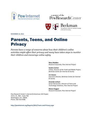 Parents, Teens, and Online Privacy - Pew Internet & American Life ...