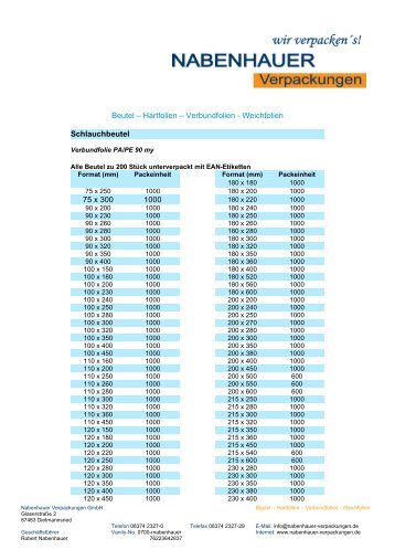 Schlauchbeutel - Nabenhauer Infoprodukte