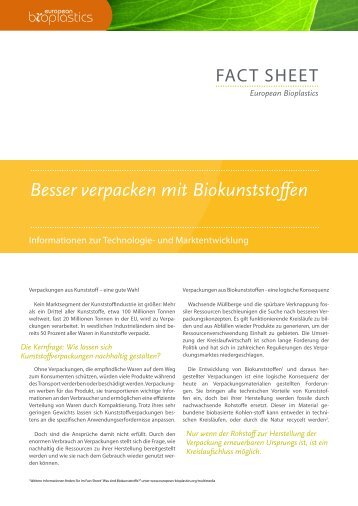 Besser verpacken mit Biokunststoffen - European Bioplastics