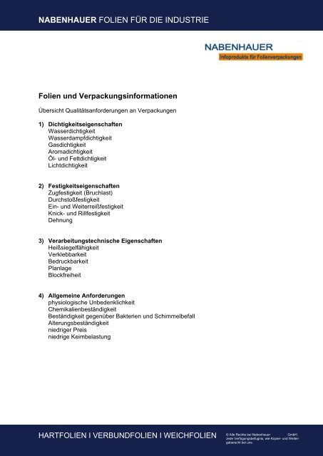 Folien- und Verpackungsinformationen - Nabenhauer Infoprodukte