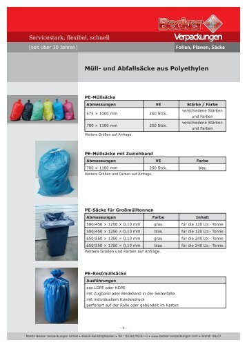 Müll- und Abfallsäcke aus Polyethylen - Becker Verpackungen