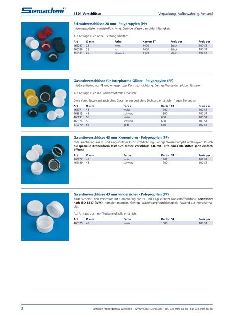 13.01 Verschlüsse Verpackung, Aufbewahrung ... - Semadeni AG