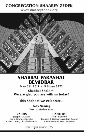 SHABBAT PARASHAT BEMIDBAR - Congregation Shaarey Zedek