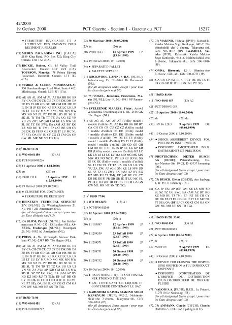 PCT/2000/42 : PCT Gazette, Weekly Issue No. 42, 2000 - WIPO