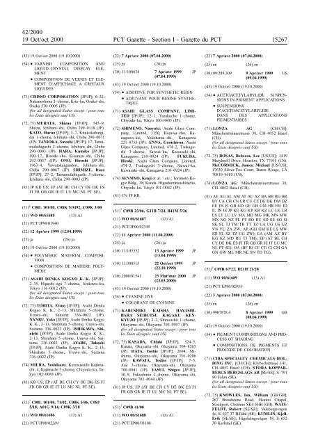 PCT/2000/42 : PCT Gazette, Weekly Issue No. 42, 2000 - WIPO