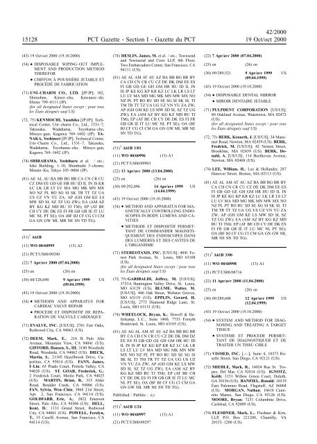 PCT/2000/42 : PCT Gazette, Weekly Issue No. 42, 2000 - WIPO