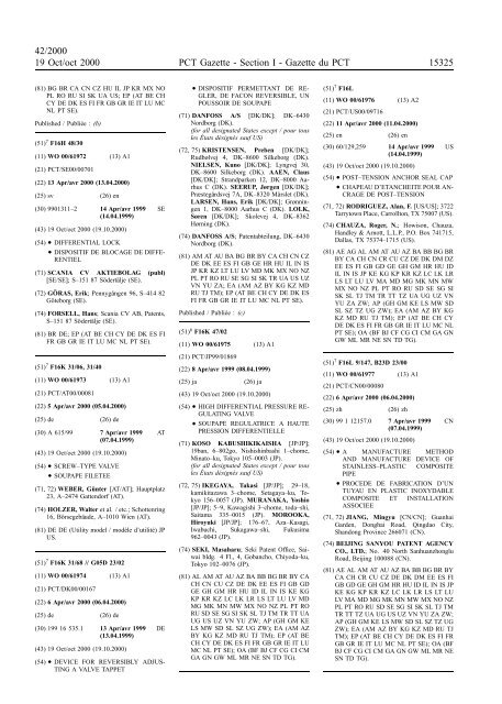 PCT/2000/42 : PCT Gazette, Weekly Issue No. 42, 2000 - WIPO