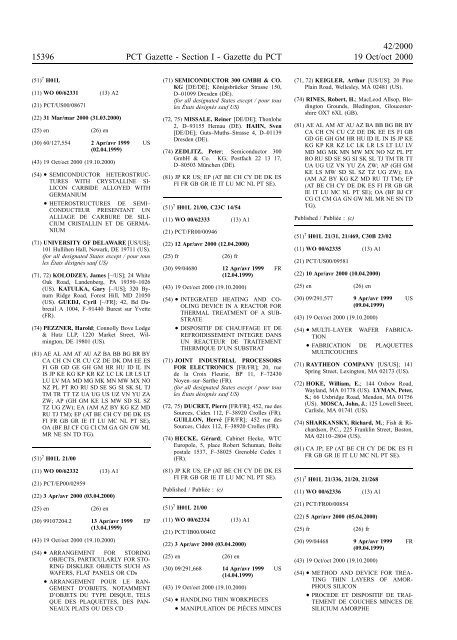 PCT/2000/42 : PCT Gazette, Weekly Issue No. 42, 2000 - WIPO