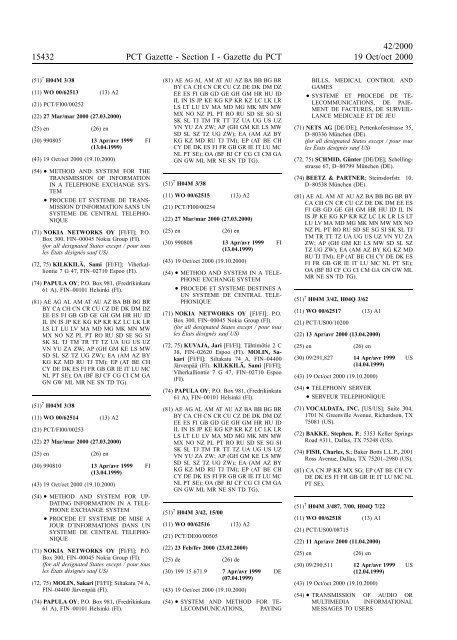 PCT/2000/42 : PCT Gazette, Weekly Issue No. 42, 2000 - WIPO