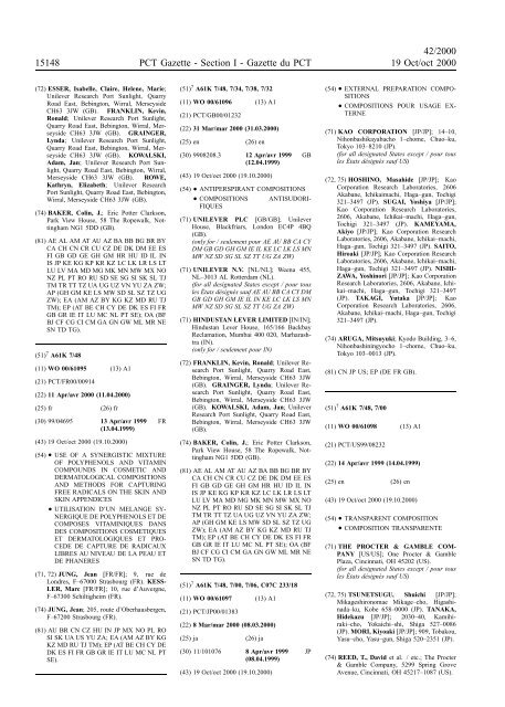 PCT/2000/42 : PCT Gazette, Weekly Issue No. 42, 2000 - WIPO
