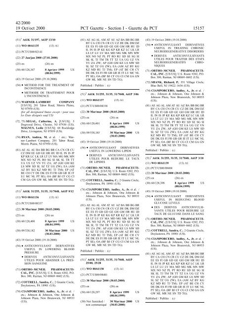 PCT/2000/42 : PCT Gazette, Weekly Issue No. 42, 2000 - WIPO