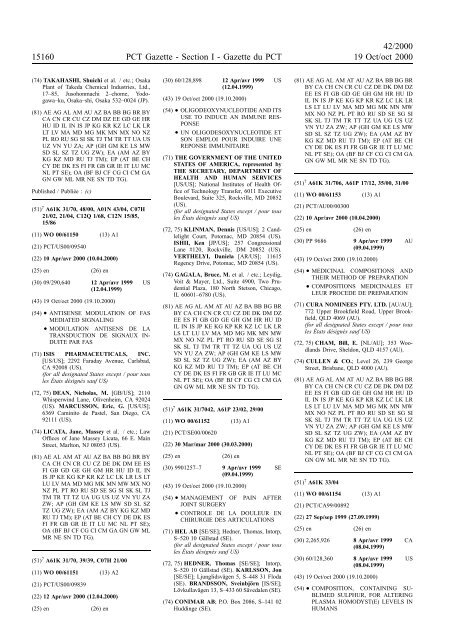 PCT/2000/42 : PCT Gazette, Weekly Issue No. 42, 2000 - WIPO