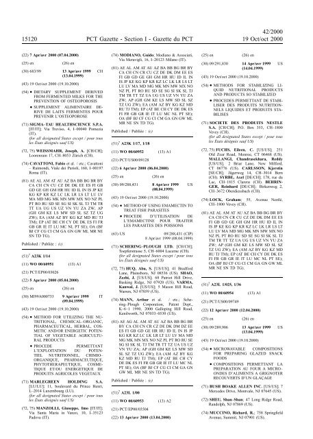 PCT/2000/42 : PCT Gazette, Weekly Issue No. 42, 2000 - WIPO