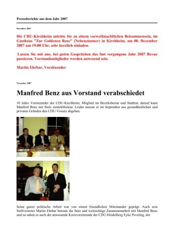 Manfred Benz aus Vorstand verabschiedet - CDU Heidelberg ...