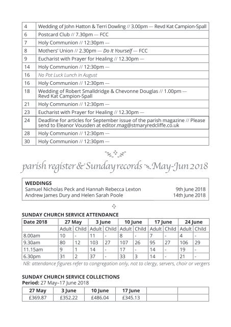 St Mary Redcliffe Church Parish Magazine - July/August 2018