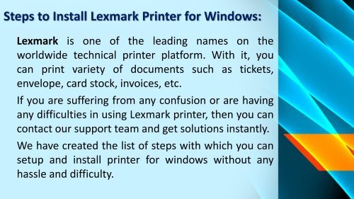 Steps to setup and install Lexmark printer for windows