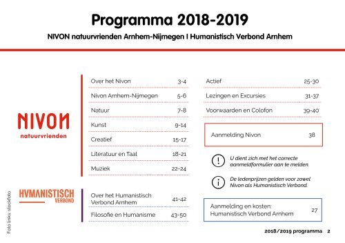 Programmagids 2018-2019 / Nivon Arnhem-Nijmegen en Humanistisch Verbond 