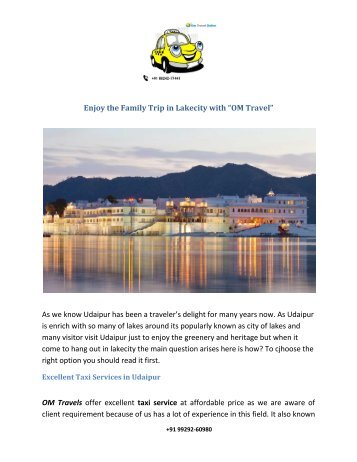 Enjoy the family trip in lakecity with om travels